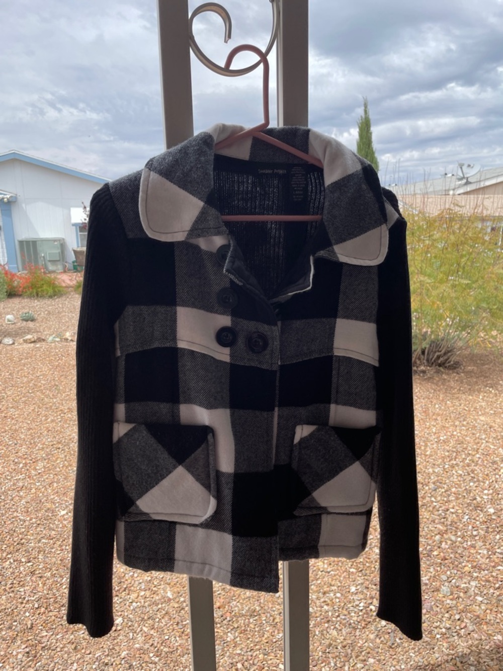 Sweater Project Black and White Plaid Pea Coat